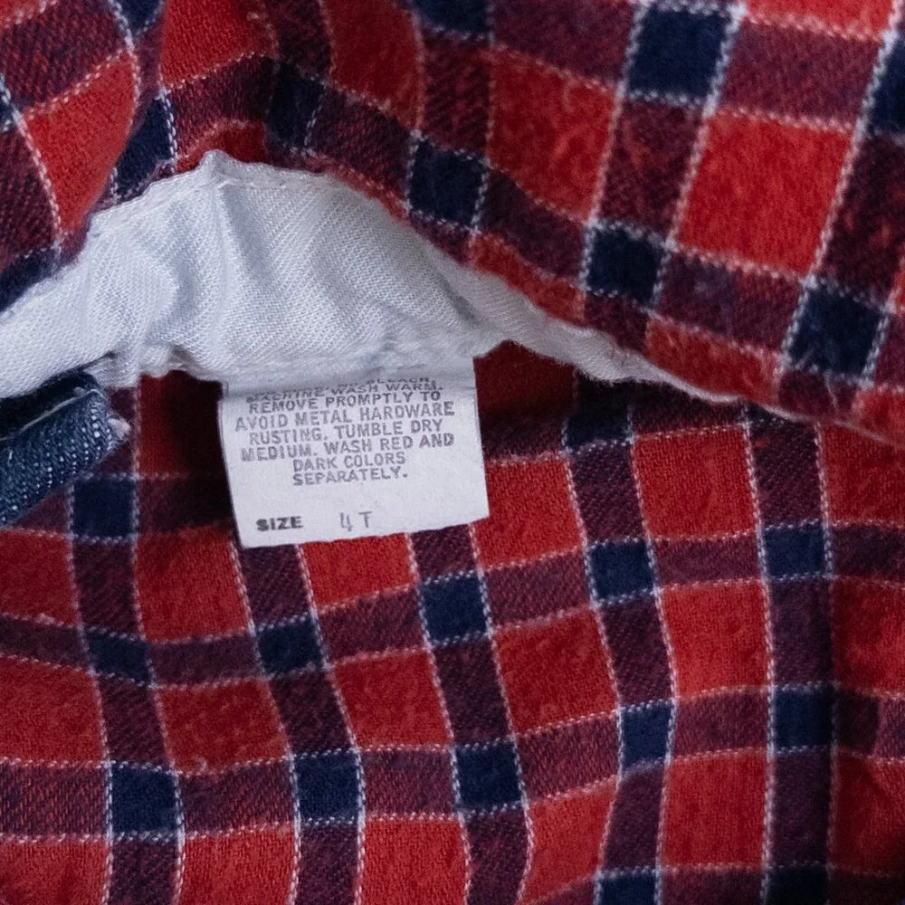 Vintage OshKosh B'Gosh 80s 3-Piece Overalls Knit Sweater Shirt Set Plaid Red 4T‎
